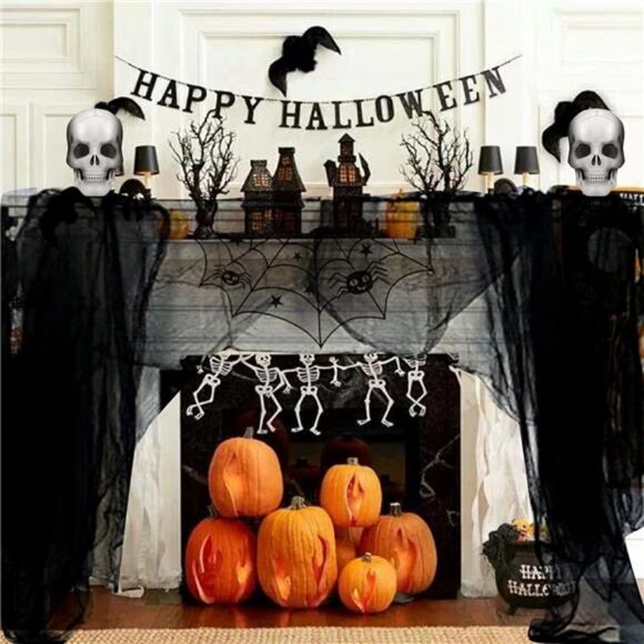 355" x 79" Halloween Creepy Cloth + Spider Web Halloween Decorations - Picture 4 of 8